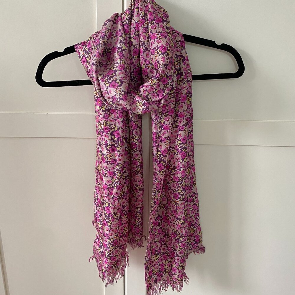 J.Crew Romantic Feminine Pink Floral Print Silk Sarong Scarf